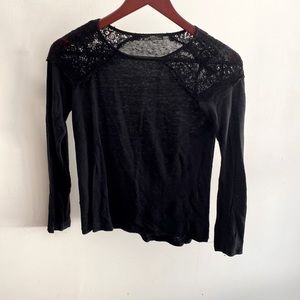 Zara. Black long sleeved shirt. Medium. Lace detail on shoulders.